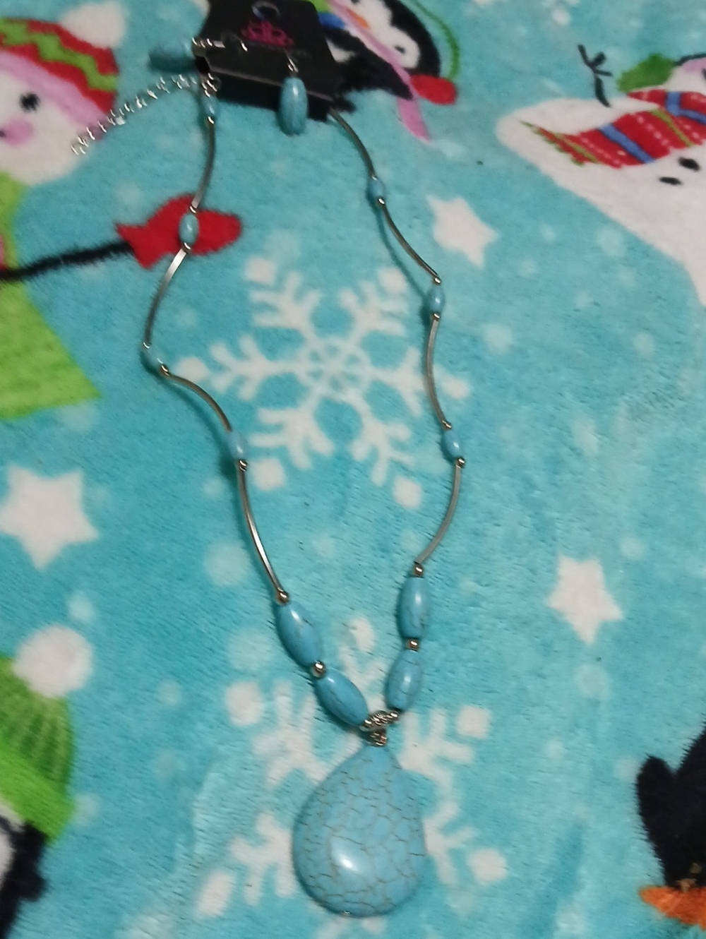 Paparazzi Light Blue Teardrop Pendant Necklace, Earrings New - Women Jewelry